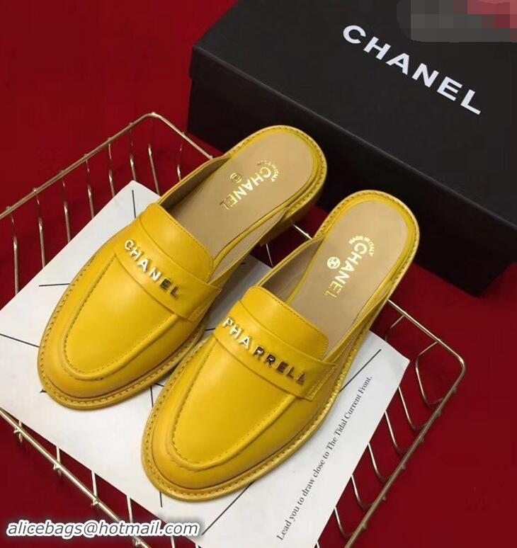 Unique Chanel X Pharrell Capsule Collection Calfskin Slippers G89756 Yellow 2019