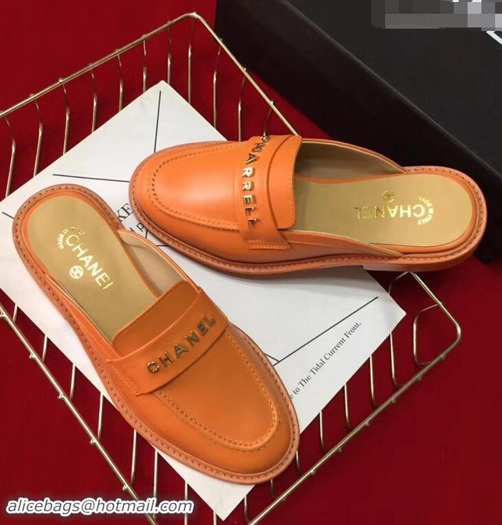 Imitation Chanel X Pharrell Capsule Collection Calfskin Slippers G89756 Orange 2019