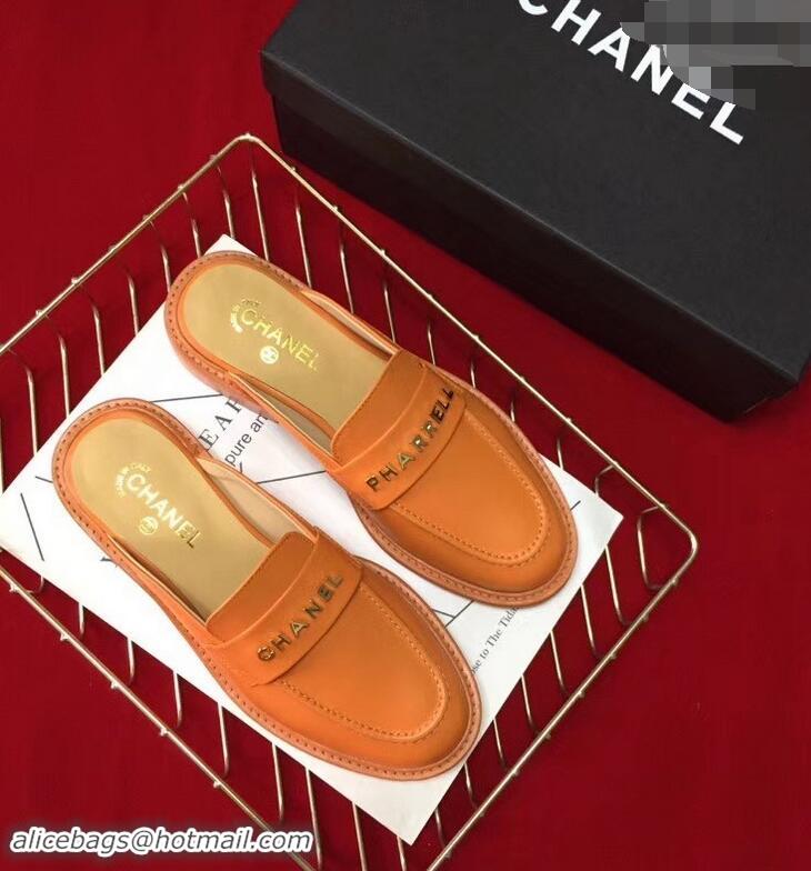 Imitation Chanel X Pharrell Capsule Collection Calfskin Slippers G89756 Orange 2019