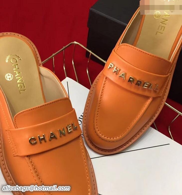 Imitation Chanel X Pharrell Capsule Collection Calfskin Slippers G89756 Orange 2019