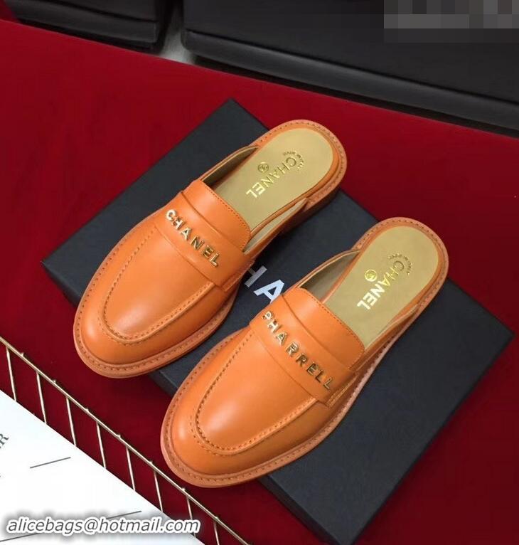 Imitation Chanel X Pharrell Capsule Collection Calfskin Slippers G89756 Orange 2019