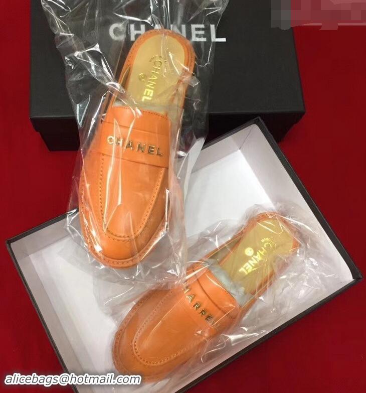 Imitation Chanel X Pharrell Capsule Collection Calfskin Slippers G89756 Orange 2019