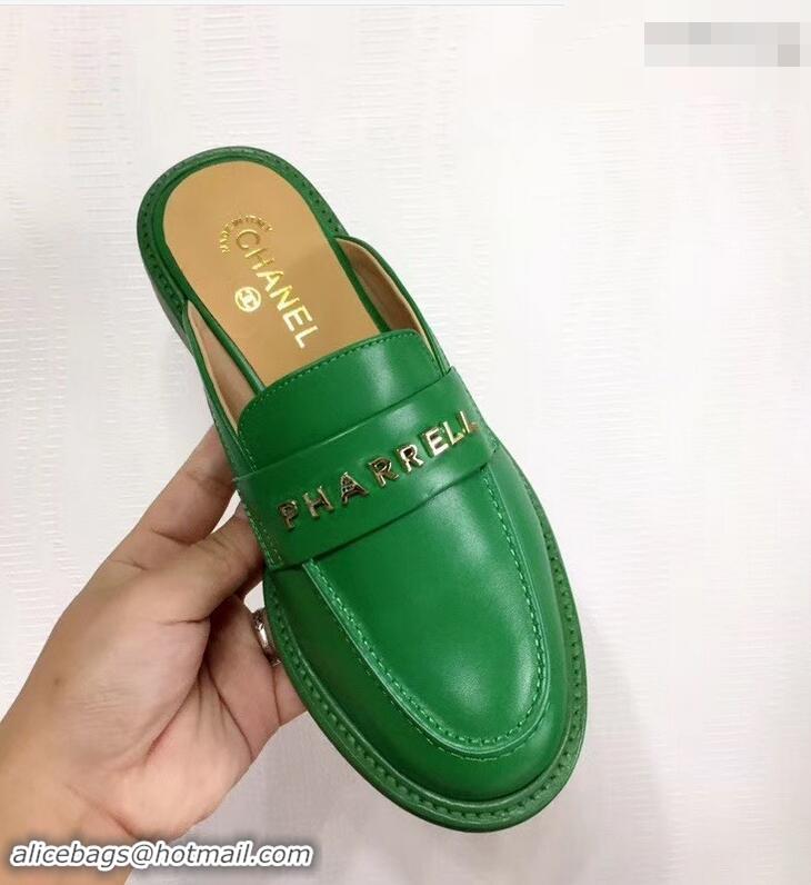 Grade Chanel X Pharrell Capsule Collection Calfskin Slippers G89756 Green 2019