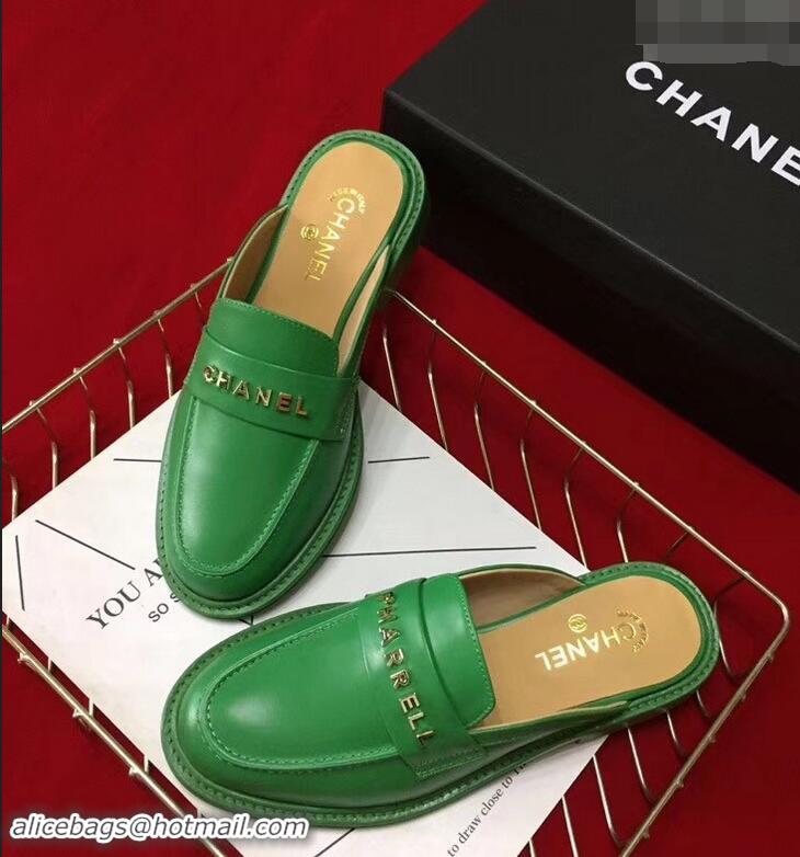 Grade Chanel X Pharrell Capsule Collection Calfskin Slippers G89756 Green 2019