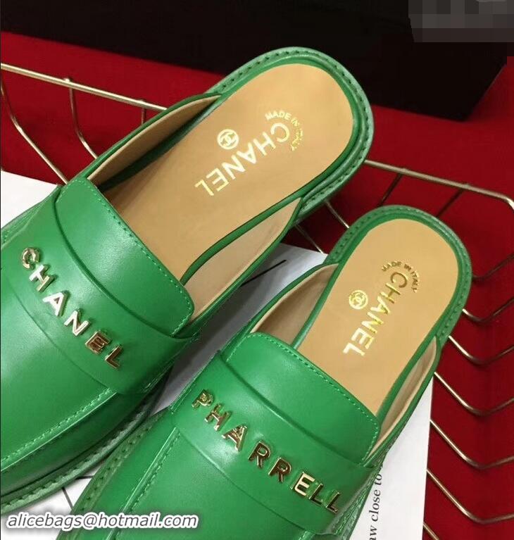 Grade Chanel X Pharrell Capsule Collection Calfskin Slippers G89756 Green 2019