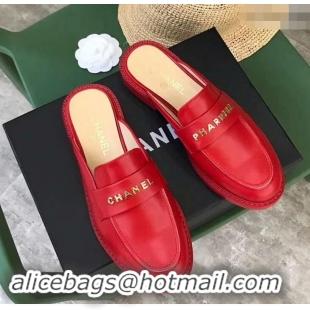 Chic Chanel X Pharrell Capsule Collection Calfskin Slippers G89756 Red 2019