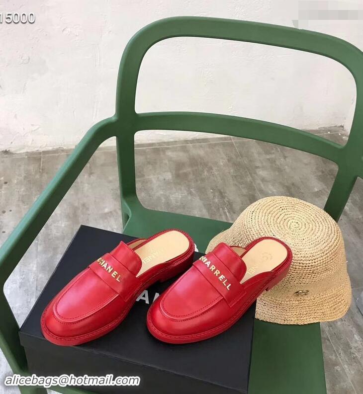 Chic Chanel X Pharrell Capsule Collection Calfskin Slippers G89756 Red 2019