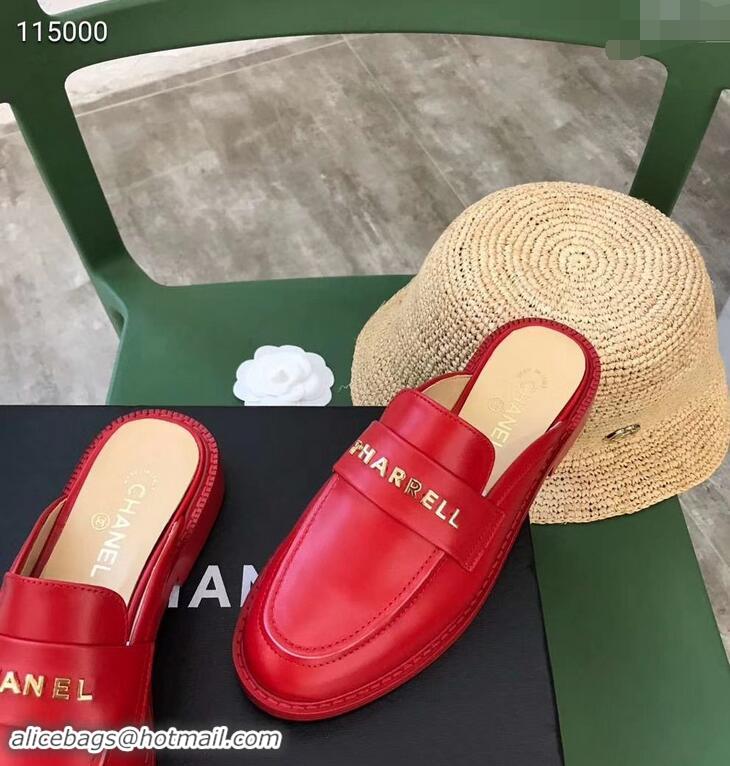 Chic Chanel X Pharrell Capsule Collection Calfskin Slippers G89756 Red 2019