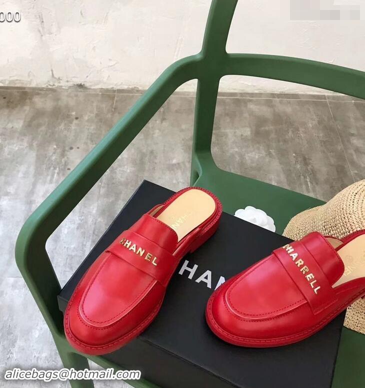 Chic Chanel X Pharrell Capsule Collection Calfskin Slippers G89756 Red 2019