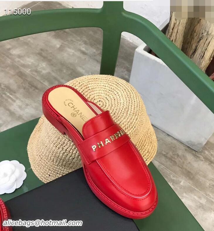 Chic Chanel X Pharrell Capsule Collection Calfskin Slippers G89756 Red 2019