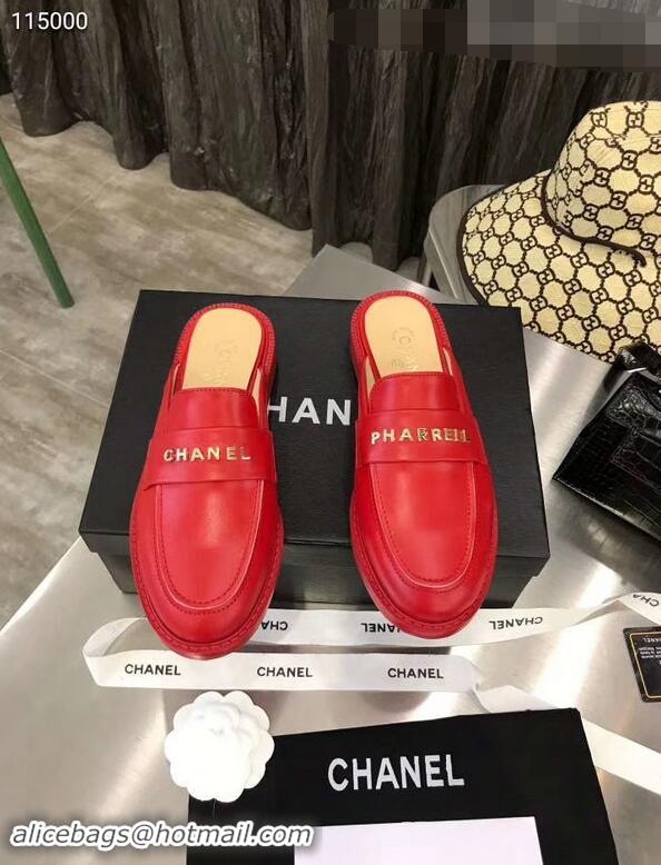 Chic Chanel X Pharrell Capsule Collection Calfskin Slippers G89756 Red 2019