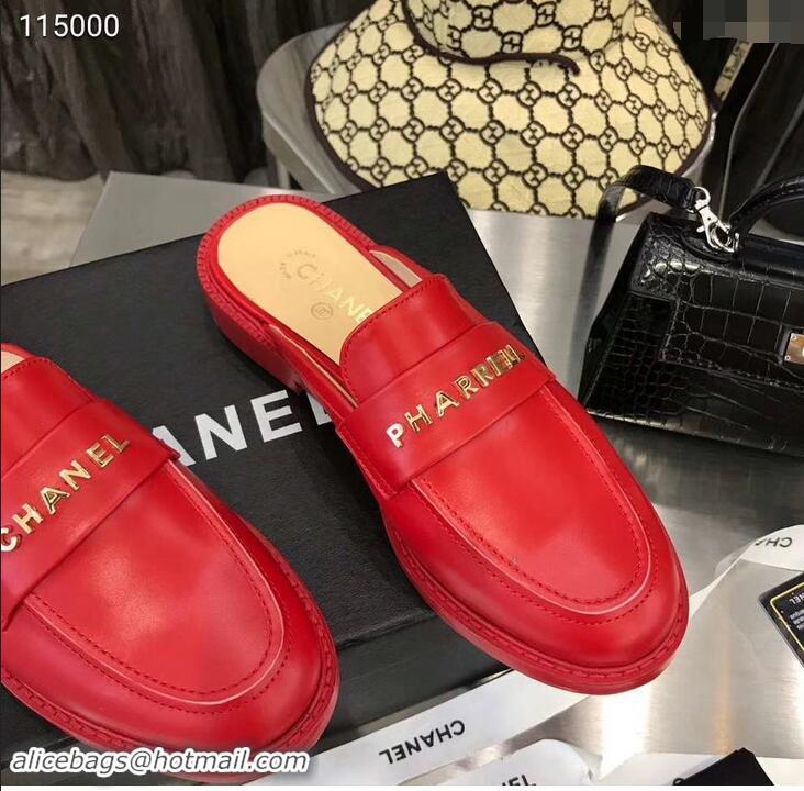 Chic Chanel X Pharrell Capsule Collection Calfskin Slippers G89756 Red 2019