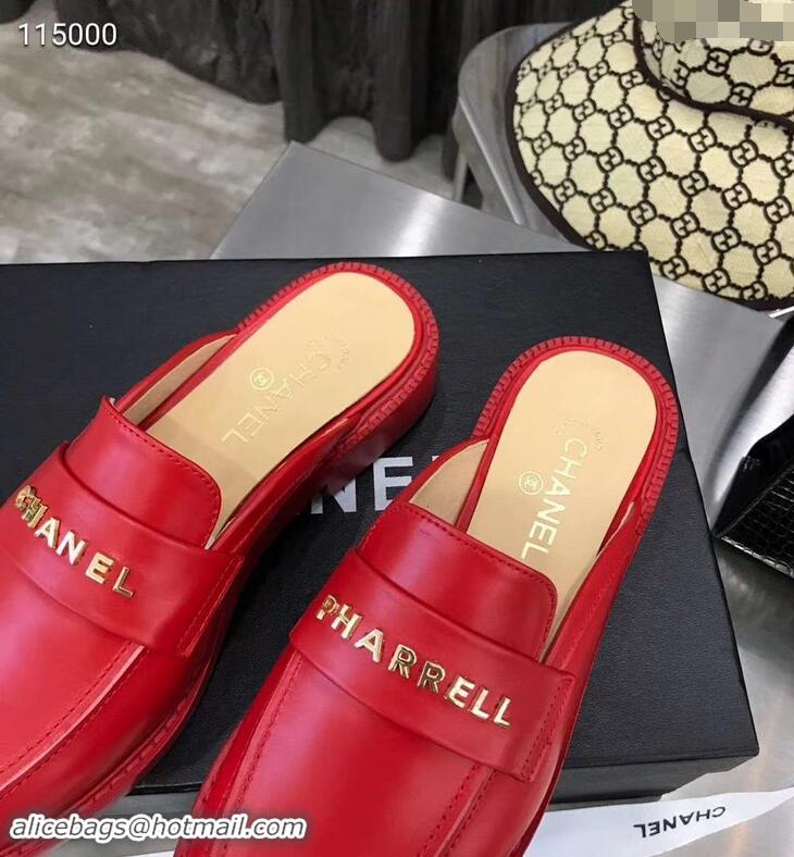 Chic Chanel X Pharrell Capsule Collection Calfskin Slippers G89756 Red 2019