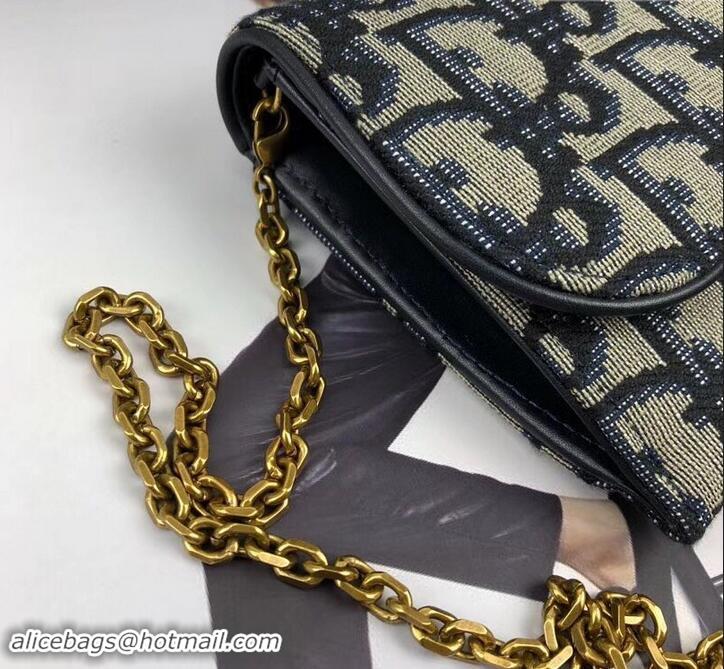 Perfect Dior Oblique Saddle Wallet on Chain Clutch 500522 Blue 2019