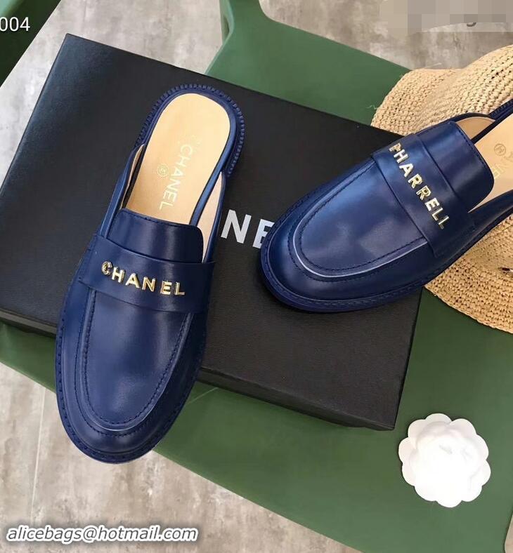 Stylish Chanel X Pharrell Capsule Collection Calfskin Slippers G89756 Blue 2019