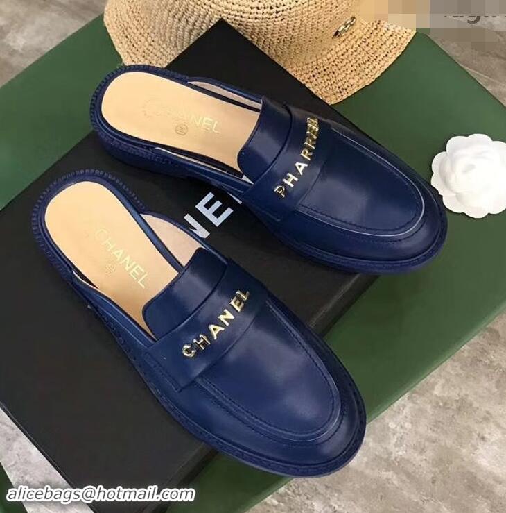 Stylish Chanel X Pharrell Capsule Collection Calfskin Slippers G89756 Blue 2019