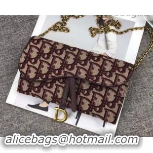 Good Quality Dior Oblique Saddle Wallet on Chain Clutch 500522 Burgundy 2019