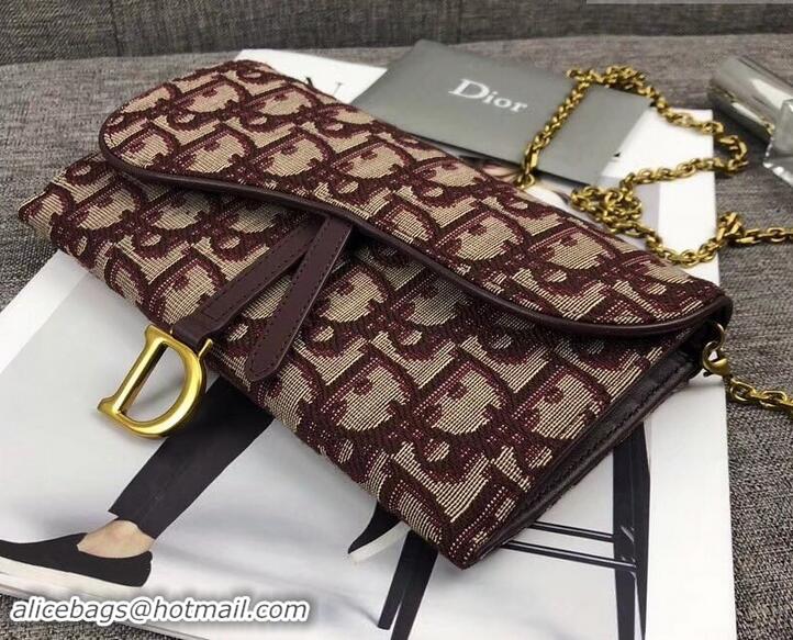 Good Quality Dior Oblique Saddle Wallet on Chain Clutch 500522 Burgundy 2019