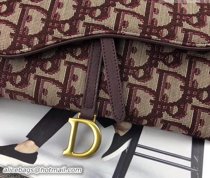 Good Quality Dior Oblique Saddle Wallet on Chain Clutch 500522 Burgundy 2019