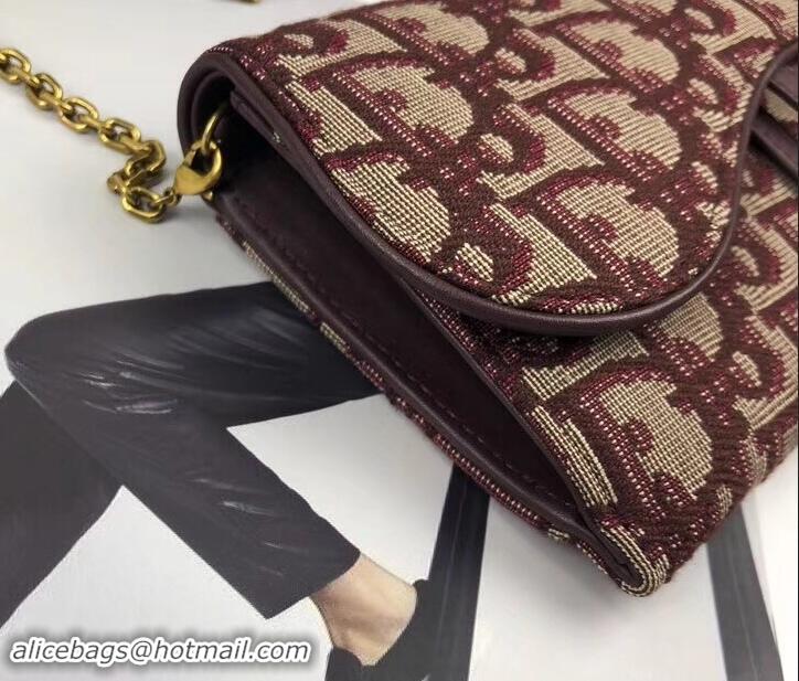 Good Quality Dior Oblique Saddle Wallet on Chain Clutch 500522 Burgundy 2019