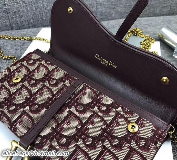 Good Quality Dior Oblique Saddle Wallet on Chain Clutch 500522 Burgundy 2019