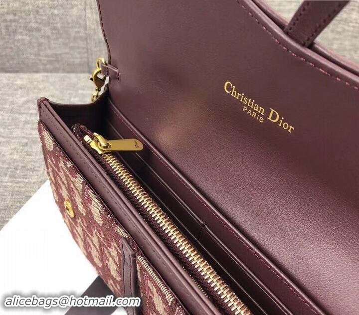 Good Quality Dior Oblique Saddle Wallet on Chain Clutch 500522 Burgundy 2019