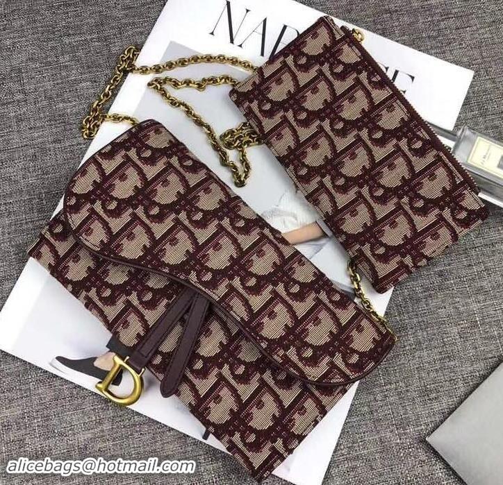 Good Quality Dior Oblique Saddle Wallet on Chain Clutch 500522 Burgundy 2019