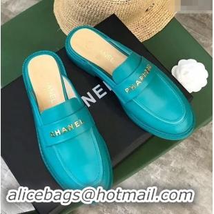 Particularly Chanel X Pharrell Capsule Collection Calfskin Slippers G89756 Turquoise 2019