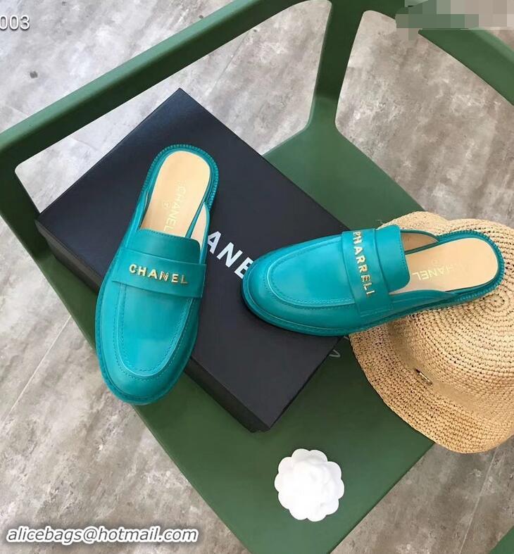 Particularly Chanel X Pharrell Capsule Collection Calfskin Slippers G89756 Turquoise 2019