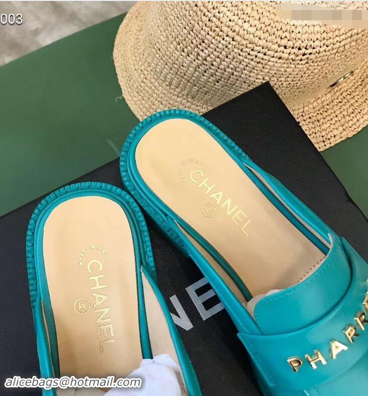 Particularly Chanel X Pharrell Capsule Collection Calfskin Slippers G89756 Turquoise 2019