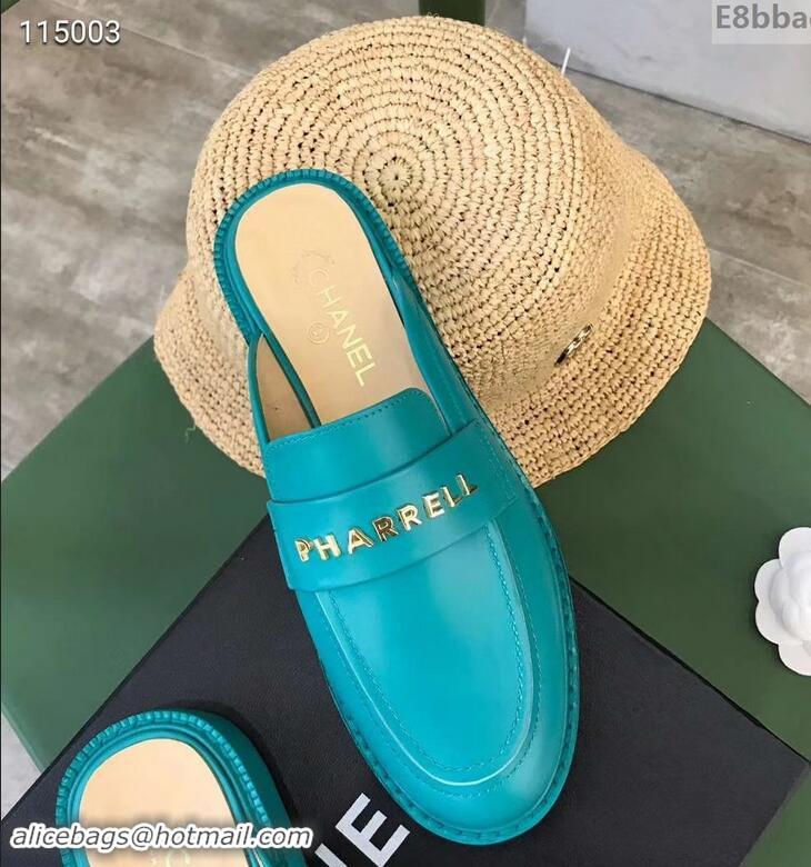 Particularly Chanel X Pharrell Capsule Collection Calfskin Slippers G89756 Turquoise 2019