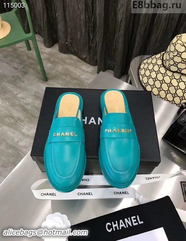 Particularly Chanel X Pharrell Capsule Collection Calfskin Slippers G89756 Turquoise 2019