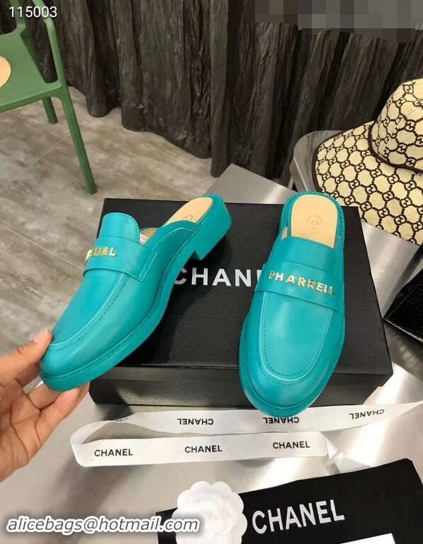 Particularly Chanel X Pharrell Capsule Collection Calfskin Slippers G89756 Turquoise 2019