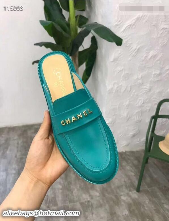 Particularly Chanel X Pharrell Capsule Collection Calfskin Slippers G89756 Turquoise 2019