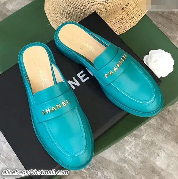 Particularly Chanel X Pharrell Capsule Collection Calfskin Slippers G89756 Turquoise 2019