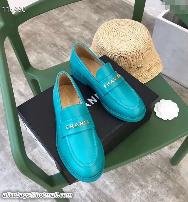 Classic Chanel X Pharrell Capsule Collection Calfskin Loafers G89757 Turquoise 2019