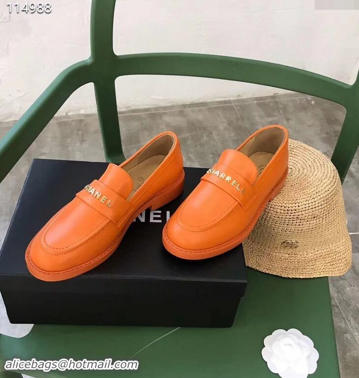 Top Design Chanel X Pharrell Capsule Collection Calfskin Loafers G89757 Orange 2019