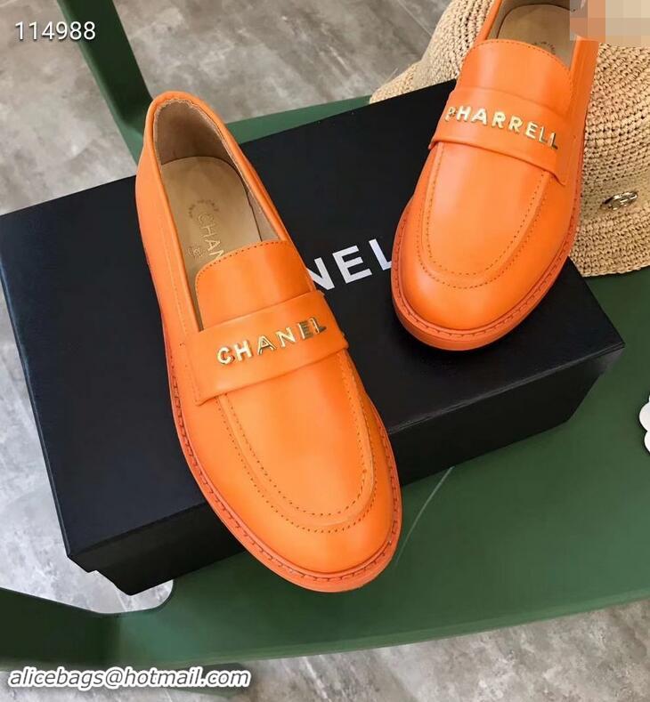 Top Design Chanel X Pharrell Capsule Collection Calfskin Loafers G89757 Orange 2019