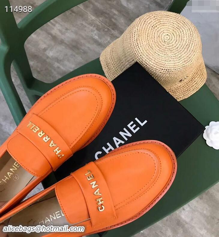 Top Design Chanel X Pharrell Capsule Collection Calfskin Loafers G89757 Orange 2019