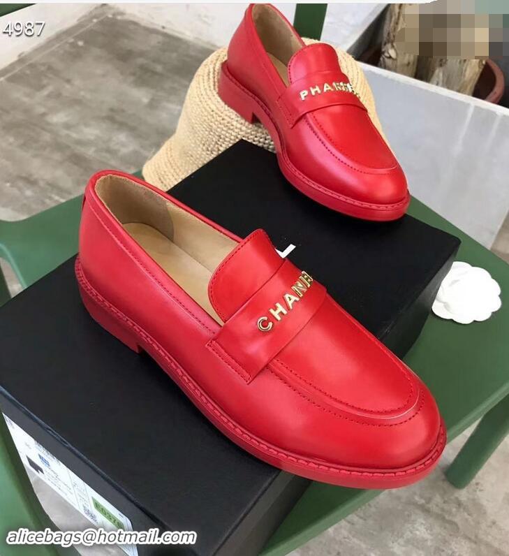 Hot Style Chanel X Pharrell Capsule Collection Calfskin Loafers G89757 Red 2019