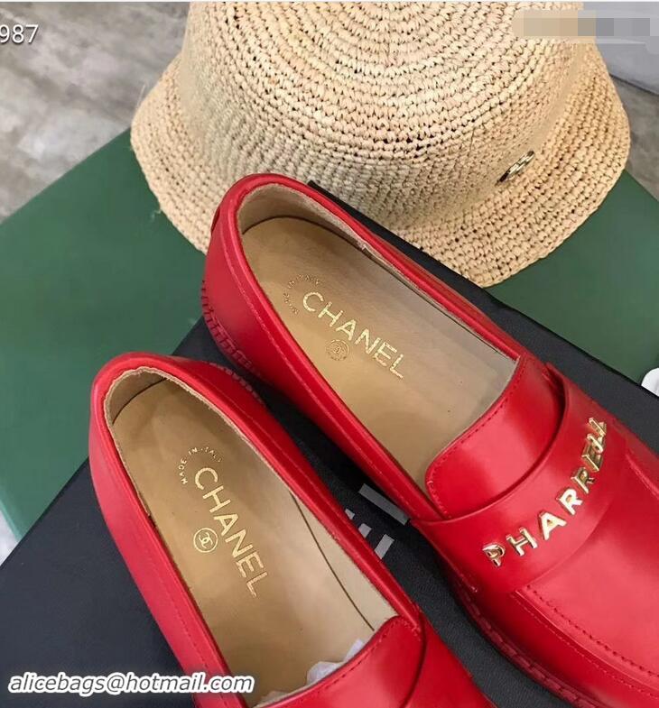 Hot Style Chanel X Pharrell Capsule Collection Calfskin Loafers G89757 Red 2019