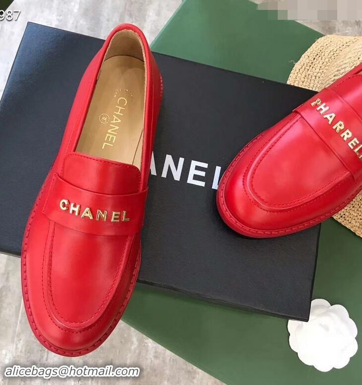 Hot Style Chanel X Pharrell Capsule Collection Calfskin Loafers G89757 Red 2019