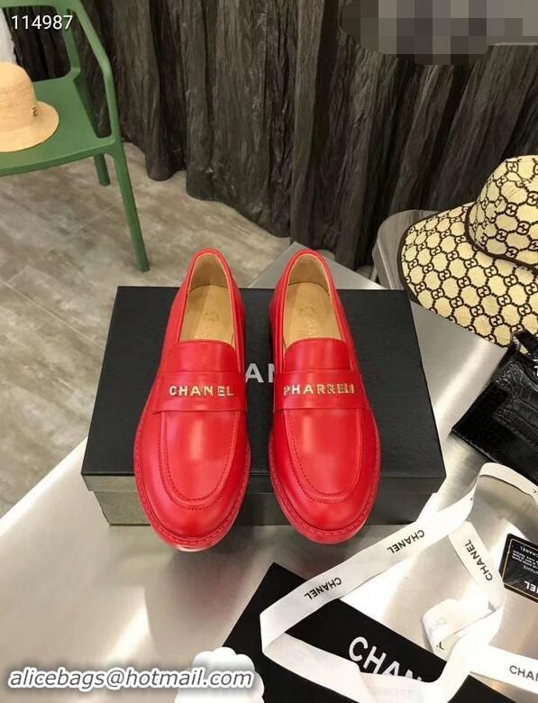 Hot Style Chanel X Pharrell Capsule Collection Calfskin Loafers G89757 Red 2019