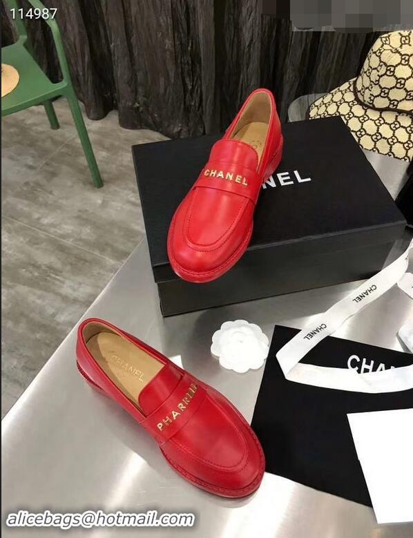 Hot Style Chanel X Pharrell Capsule Collection Calfskin Loafers G89757 Red 2019