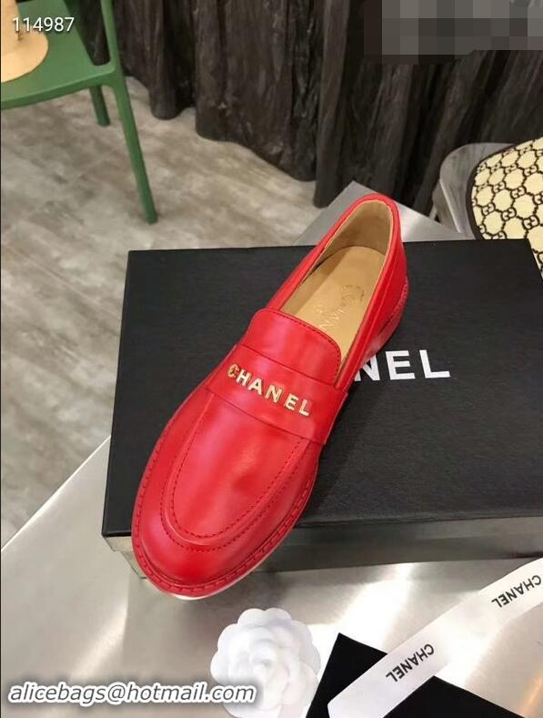 Hot Style Chanel X Pharrell Capsule Collection Calfskin Loafers G89757 Red 2019