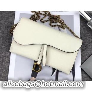 Fashion Dior Large Saddle Wallet on Chain Clutch in Grained Calfskin 500523 White 2019