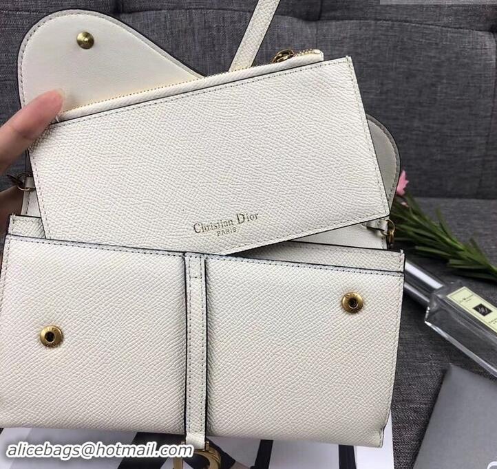 Fashion Dior Large Saddle Wallet on Chain Clutch in Grained Calfskin 500523 White 2019