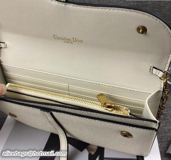 Fashion Dior Large Saddle Wallet on Chain Clutch in Grained Calfskin 500523 White 2019