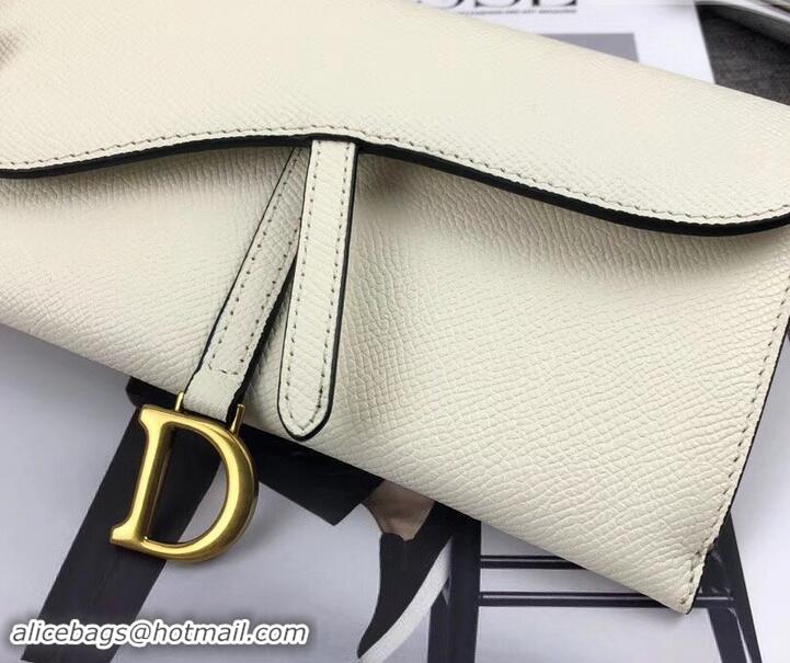 Fashion Dior Large Saddle Wallet on Chain Clutch in Grained Calfskin 500523 White 2019