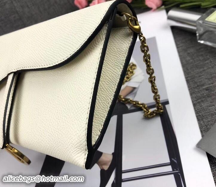 Fashion Dior Large Saddle Wallet on Chain Clutch in Grained Calfskin 500523 White 2019